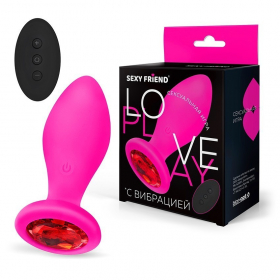 SF-70490-16 ВТУЛКА С ВИБРАЦИЕЙ фуксия, цвет кристалла красный, 10 режимов вибрации, L 90 мм D 35 мм,